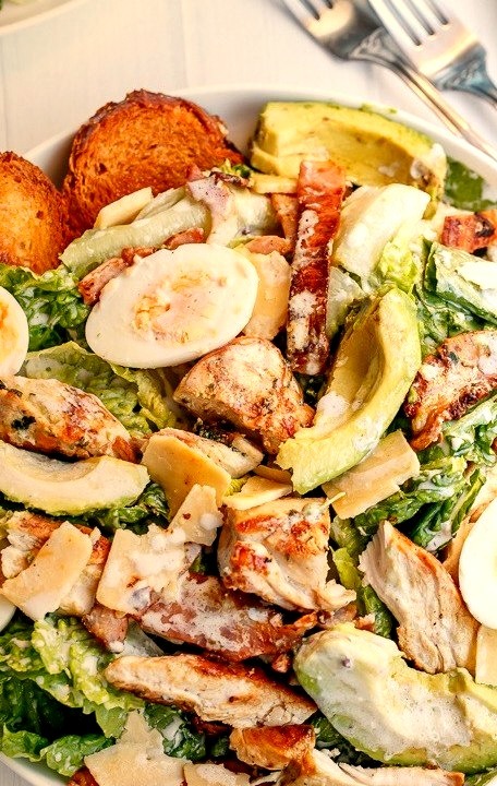 Skinny chicken and avocado caesar salad
