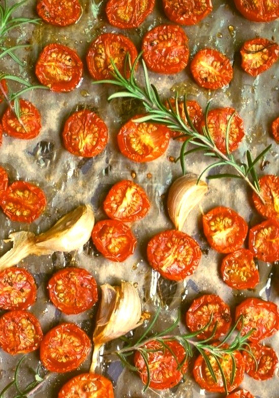 Garlic & Rosemary Slow Roasted Tomatoes Three Beans on a String