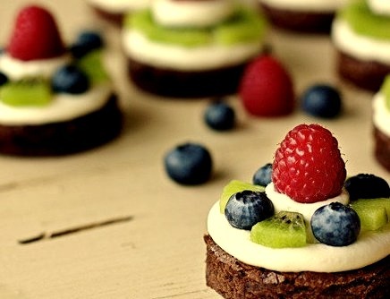 Fudgy Mini Brownie Fruit Pies With Almond Cream Cheese.