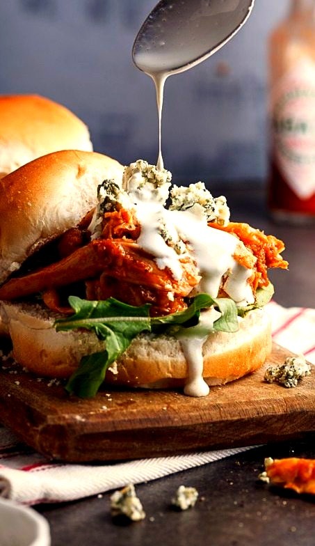 Buffalo Chicken Sliders with Blue Cheese Sauce